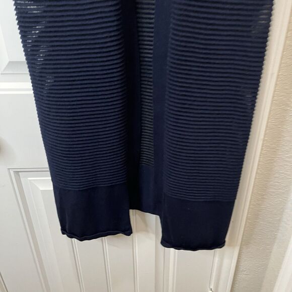 Chicos Size 2 Navy Blue Knit Ribbed Sleeveless Duster Open Front Kimono Top L - Picture 4 of 10